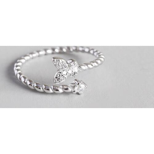 WYJZY Exquisite butterfly inlaid zircon sterling silver opening ring for women fashion ladies casual wear jewelry surprise gift