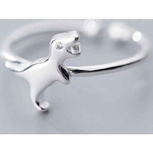 100% 925 Solid Real Sterling Silver Women Lady Jewelry Dinosaur Ring Opening Size 5 6 7 Love Gift Girls Lady