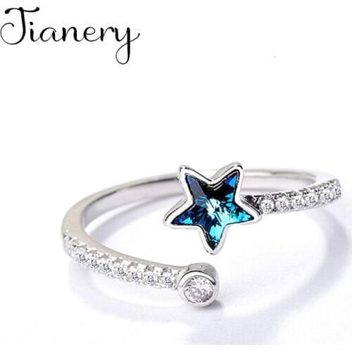 JIANERY New Silver Color Blue Star Rings For Women Fashion Wedding Ring Jewelry Anel