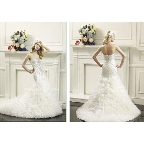 Free shipping new fashion 2017 vestido de noiva organza vintage sweetheart beading crystal mermaid wedding dress bridal gown