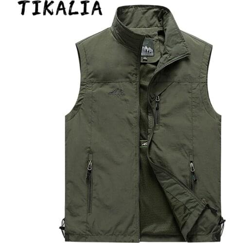 Mens Vest Summer Military Sleeveless Jacket Men Outdoor Casual Lightweight Vest Breathable Stand Collar Waterproof Nylon Fabric