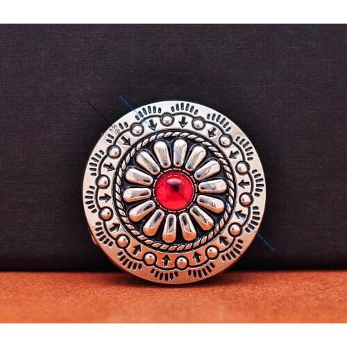 10pcs 30mm Silver Floral Red Rhinestone Crystal Beads Concho Button For Leathercraft Concho Belt Luggage Bag Handbag Wallet Case