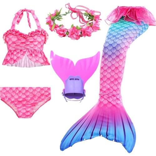 2020 Kids Mermaid Tails Cosplay Girls Fancy Swimsuit Party Dress Swimming Costume Clothes Necklace Can Add Monofin