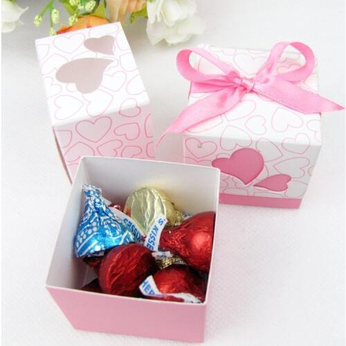 5*5*5cm 100pcs High-end Love Heart Wedding Favor Candy Boxes with Ribbon Party Supplies Decoration Event Party Supplies Gift Box