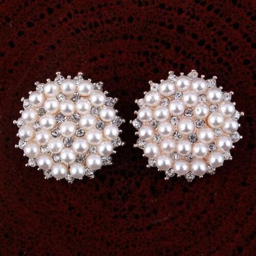 50pcs 20mm Flatback Rhinestone Button Peal Button For Hair Flower Wedding Invitation
