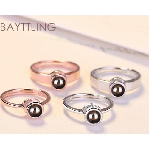 BAYTTLING 925 Sterling Silver Rose Gold Round Stone Open Ring For Woman Men Fashion Gift Couple Jewelry