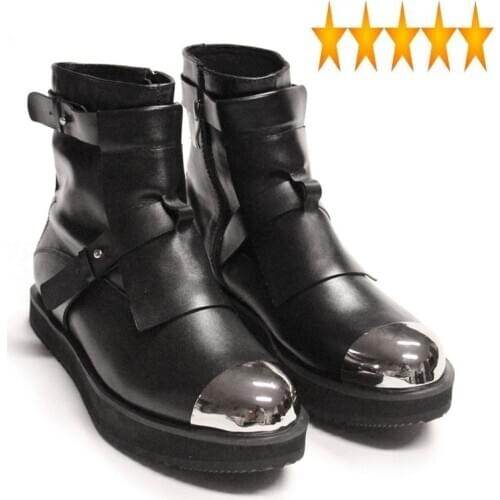 Leather Classic New Design Natural Men Ankle Thick Bottom Round Head Steel Toe Boots Zip Safety Shoes Mens Increase 6 CM