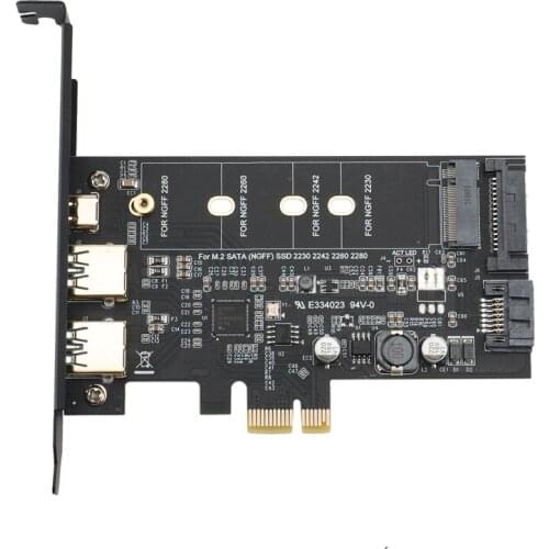 Dual USB3.0 1 Port Type-C M.2 PCIe Adapter M2 SSD SATA B Key to PCI-E 3.0 Converter Card for NGFF 2280 2260 2242 2230