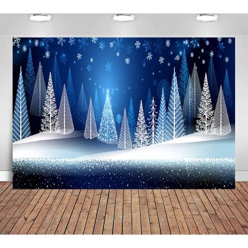 Mehofoto Photography Backdrops Blue Snow Flakes Winter Wonderland Pine Forest Sparkls Snow Christmas Photo Background Backdrop
