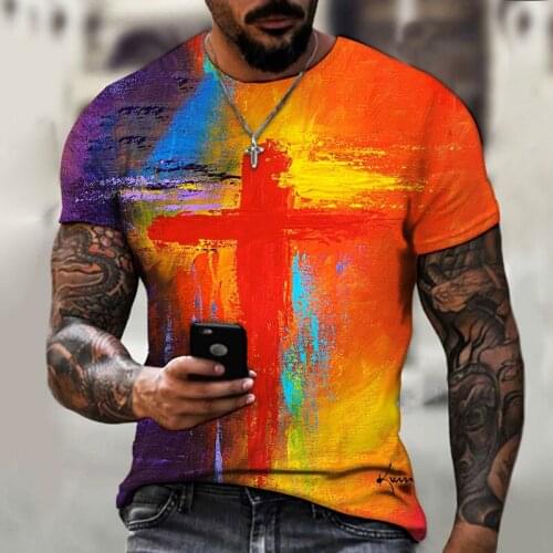 Jesus Cross Street Graffiti Style Tshirt 3D Printed Mens T-Shirt Summer Mens Clothes Fashion Male Tshirt