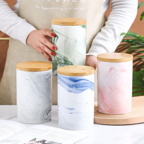 Ceramic Airtight Jar Nordic Marbled Tea Dried Fruit Coffee Scented Tea Candy Storage Jar Kitchen Storage Box