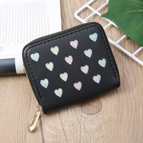 Wallets Women Short Hollow Out Glitter Heart Solid Color Zipper Coin Purses Female Pu Leather Card Holder Small Clutch Money Bag