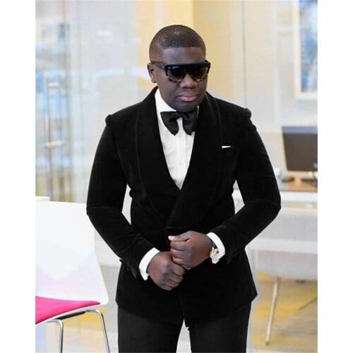 Handsome Velveteen Groomsmen Shawl Lapel Groom Tuxedos Mens Wedding Dress Man Blazer Prom Dinner (Jacket+Pants+Tie) A223