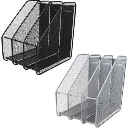 3 Column Metal Mesh Document Rack File Holder Letter Magazine Newspaper Tray for Home Office Desk Organizer Supplies