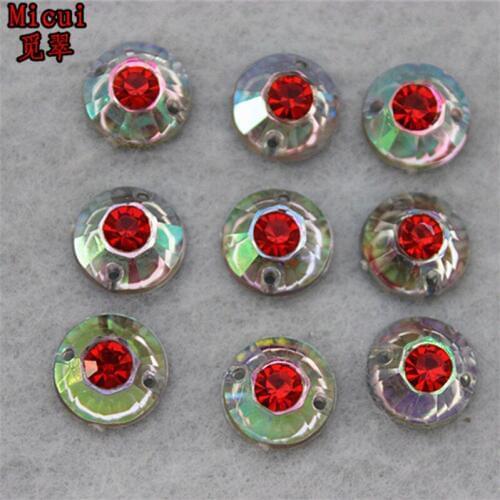 Micui 50PCS 12mm Round Acrylic Rhinestones Crystal Flat Back Beads Sew On 2 Holes Stones For Clothing Craft Decoration ZZ64