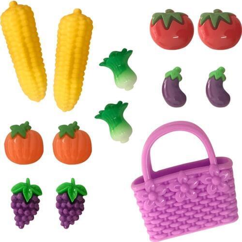 Besegad 13pcs Mini Doll Fruit Vegetable Food Shopping Bag Dollhouse Kitchen Cooking Accessories Pretend Toy Toys for Barbie