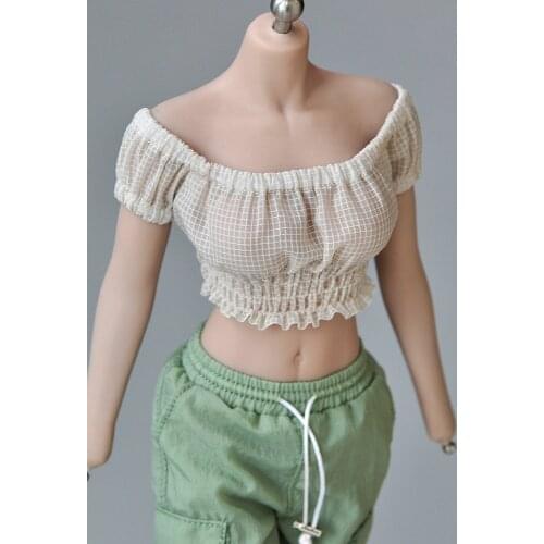 1/6 soldier clothes off-shoulder short-sleeve exposed navel pleated top model for 12 inch action figure