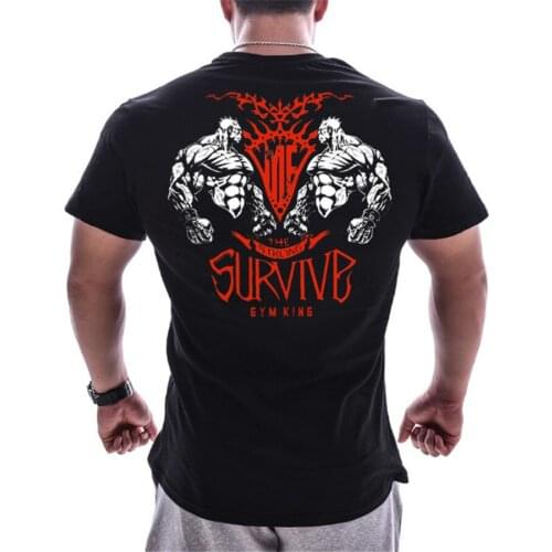 Men Gyms Fitness Bodybuilding Slim T-shirt Casual Black Print Cotton t shirt 2021 Summer Male Workout Tee Tops Crossfit Clothing