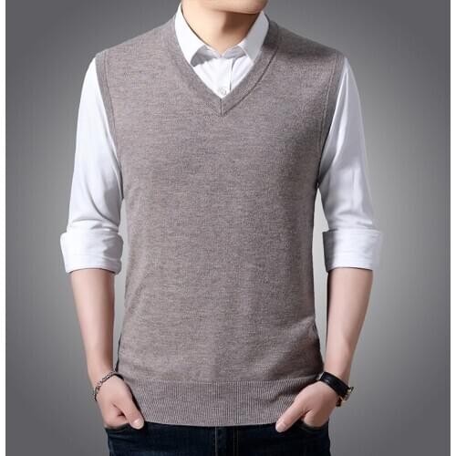 Male V-Neck Cashmere Vest Casual Solid Color Jumper Man Office Sleeveless Sweater Pullovers