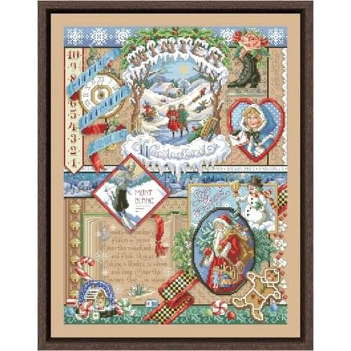 Winter sampler cross stitch kit snow sport pattern design 18ct 14ct 11ct linen flaxen canvas embroidery DIY needlework