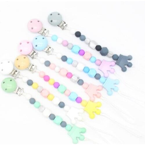 New Baby Pacifier Clip Chain Baby Molar Toy Duckbill Clip Five-Pointed Star Silicone Beads Teether Anti-Lost Chain