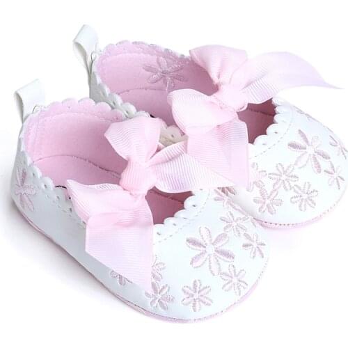 NEW! Newborn Baby Girl Princess Shoes Toddler Non-slip Flat Soft-sole PU Rubber Crib Flower Infant First Walkers 0-18m
