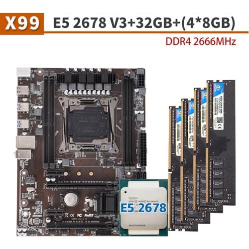 EINEDA X99 D4 motherboard with Xeon E5 2678 V3 LGA2011-3 CPU 4pcs X 8GB = 32GB 2666MHz DDR4 memory