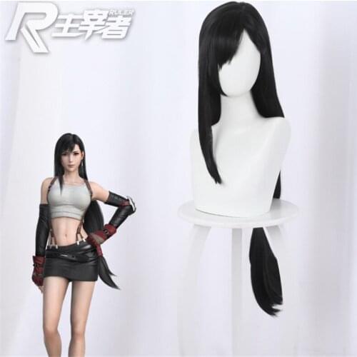 100cm Anime Game Final Fantasy Tifa Lockhart Wig Cosplay Wigs Playing Long Black Hair Hair Halloween 1:1 Wigs Cap