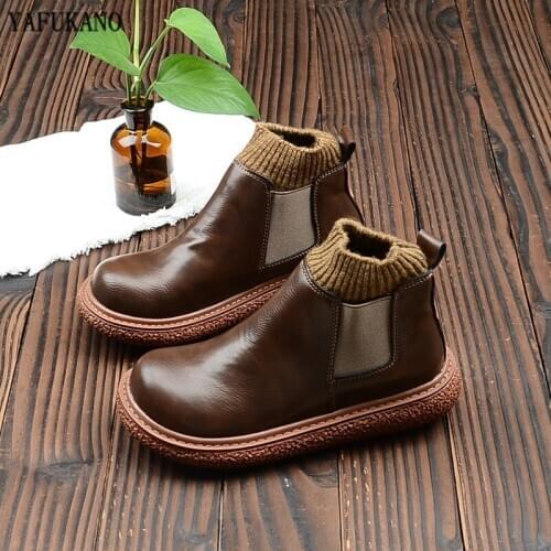 National Style Retro Short Boots Martin Boots Wool Mouth Leather Boots Mori Girl Literary Ankle Boots Platform Big Toe Doll Shoe