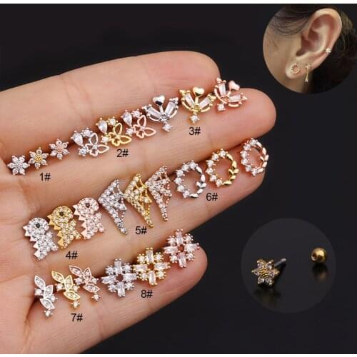 1PC Stainless Steel Cz Star Cartilage Earrings Zircon Flower Ear Bone Tragus Rook Conch Helix Piercing Jewelry Christmas Gift