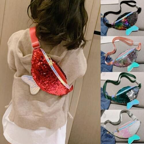2019 New Kids Girls Fashion Sequin Waist Bag Glitter Mermaid Single Shoulder Chest Bag Mobile Coin Purse