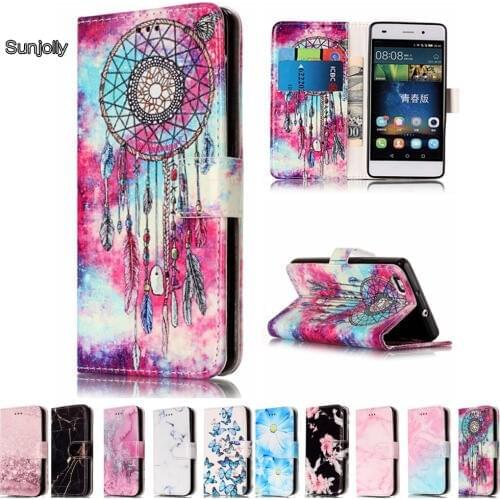 Sunjolly Marble Leather Phone Case for P8 Lite Flip Stand Holder Card Slot Wallet Cover coque fundas capa for Huawei P8 Lite
