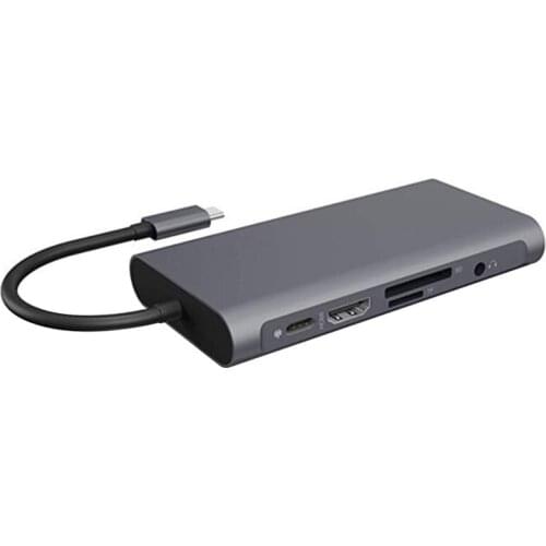 Type-C Docking Station USB C to 4K HD VGA RJ45 Gigabit Ethernet Multi-Port Station 10 in 1 Adapter SD TF Card Reader