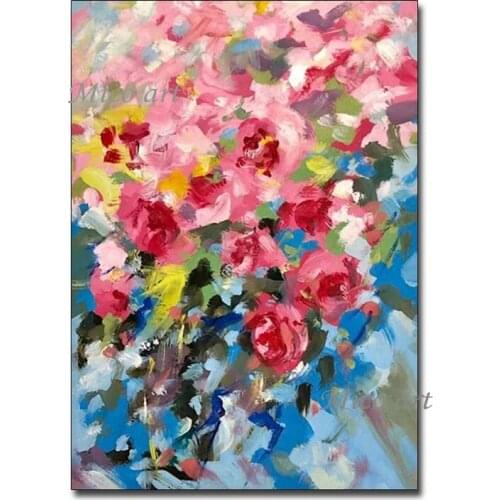 Abstract Textured Rose Flower Oil Painting Knife Canvas Wall Pictures Art Home Wall Hangings Artwork For Dining Room Decor