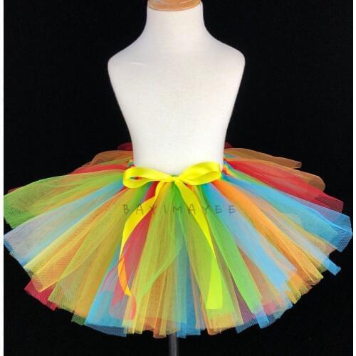 Girls Rainbow Tutu Skirts Baby Ballet Dance Pettiskirts Tutus Tulle Skirt with Ribbon Bow Kids Birthday Party Costumes Skirt