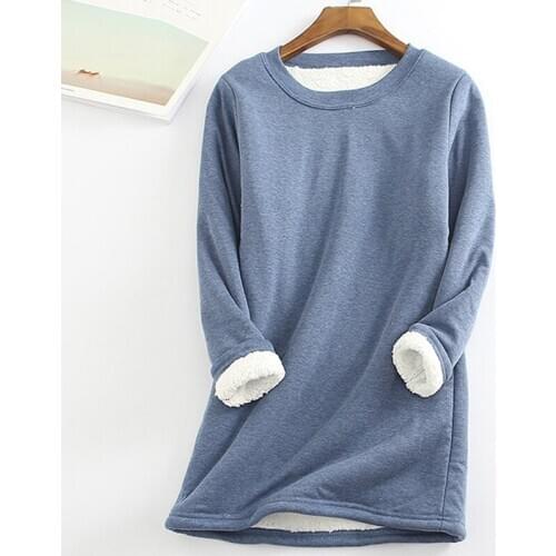 Women T Shirt Winter Velvet Warm Long Sleeve T Shirt Vintage New Streetwear Cotton Plus Female Solid Ladies Thicken Bottom