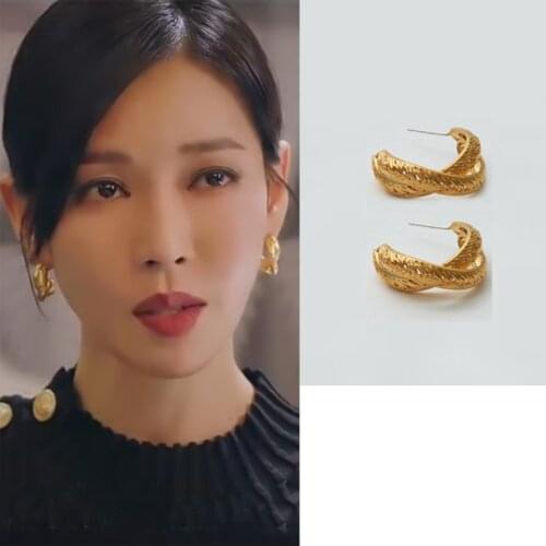 Gold color high quality Sweet girl Trendy Lovely Earrings Korean for women gilrs Drama Penthouse Kim So-yeon style Earrings