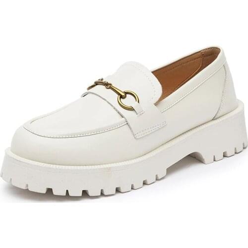 Women Loafer Shoes 2021 Spring New British Style Genuine Leather Ladies Oxford Shoes Metal Buckle Casual Sneakers Ladies