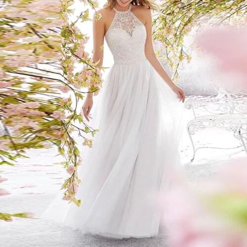 Ladies Dress Sexy Slim Sleeveless Halter Lace Stitching Cross Backless Elegant Prom Vestido Con Tul Robes De Cocktail