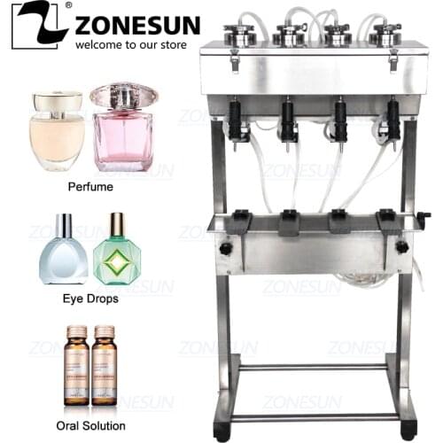 ZONESUN 4 Heads Vacuum Liquid Perfume Milk Water Eyewash Cosmetics Beverage Pneumatic Filler Bottle Filling Machine Equipment