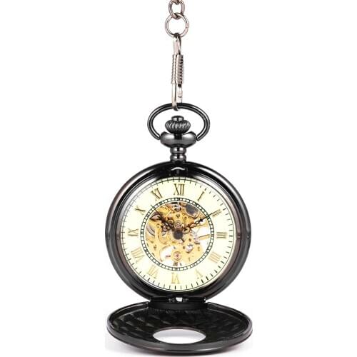 0 Black retro trend personality gift souvenir white noodles Roman lettering carved large flip pocket watch