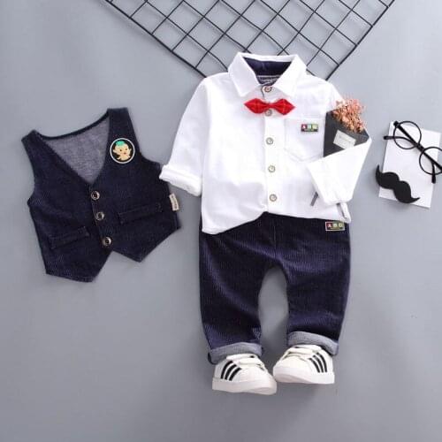 3 PCS Baby Boy Clothes Cotton Handsome Rompers Gentleman Tie Outfit Newborn Clothing Button Jumpsuit Party Suit spribng autumn