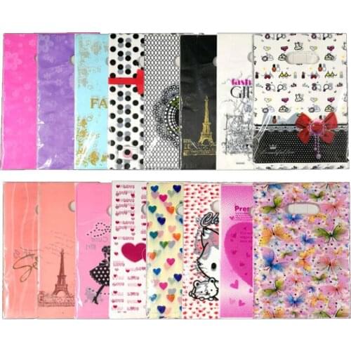 50pcs/pack 15x20cm Small jewelry bag Cute Pattern Plastic bag with handle gift bags candy cookie party favor packaging bag