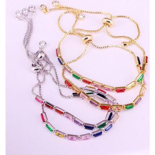 6PCS, 1 Row Cubic Zircon Tennis Link Bracelet Gold / Silver Color Iced Out Women Rainbow CZ Bracelet Fashion Jewelry