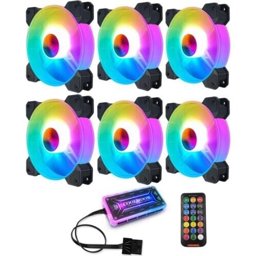 COOLMOON F-YH Computer Case PC Cooling Fan RGB Adjust 120mm Quiet + IR Remote New Computer Cooler RGB CPU Case Fan 6Pcs