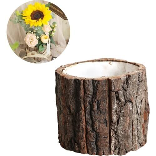 Wooden Flower Vase Tree Bark Hug Bucket Flower Packaging Box Birthday Gift Box Flowerpot Party Wedding Decor Plants Container