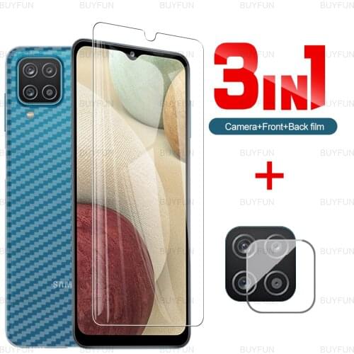 For Samsung Galaxy A12 6.5'' Back Carbon Fiber Film+Front Tempered Glass Samsung A52 A72 A32 A42 4G 5G M12 Lens Protector Film