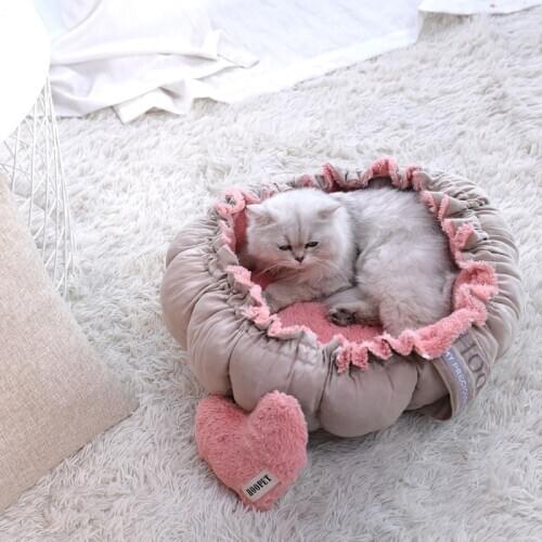 Pet Nest Double Purpose Round Elastic Good Quality Fabric Modelling Lovely Cat Bed Fashion Cute Love Heart Breathable Delicate