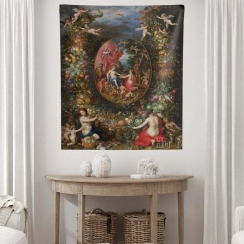 Gothic Antique Art Angel Renaissance Tapestry Fruit Painting Natural Wreath Art Home Wall Decoration