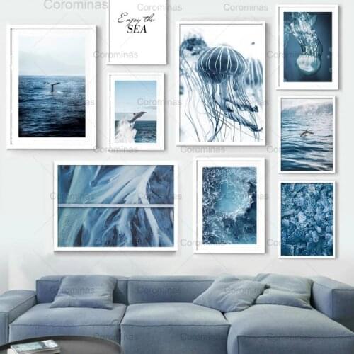 Ocean Quotes Canvas Painting Dolphin Blue Whale Tail Wall Art Nordic Posters and Prints Wall Pictures for Living Room Home Decor